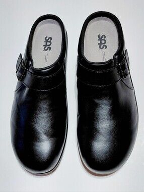 SAS Women's  Black Leather  Slip-On Clog Size 9W